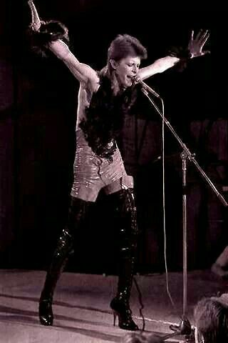 David Bowie wearing a feather boa at the 1980 Floor Show Midnight Special